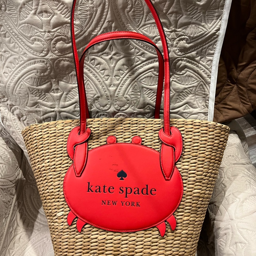 Kate Spade Tan Pinch Me Red Crab Tote and Wallet. TOTE AND MATCHING WALLET!!!